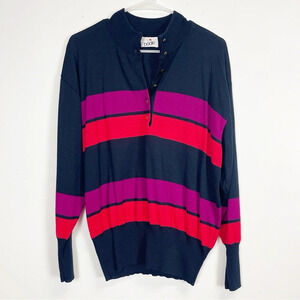 BODE Vintage Sweater Womens 42 Medium Multicolored Stripe Pullover Gold Buttons